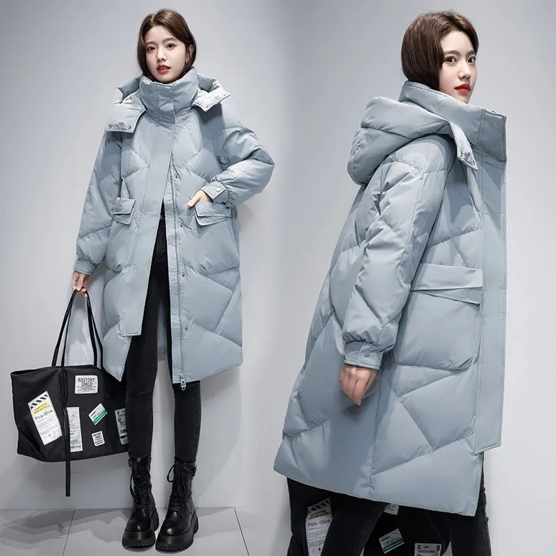 2023 New Women Down Jacket Winter Coat Female Warm Thick Parkas Loose Large Size Outwear Mid Length Version Hooded Overcoat