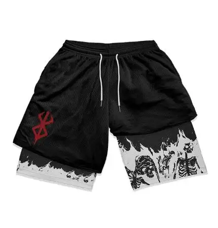 Y2K Summer Men Streetwear Anime Berserk Oversize Active Athletic Gym Short Pants Training Fitness Workout Track Shorts Clothes 4