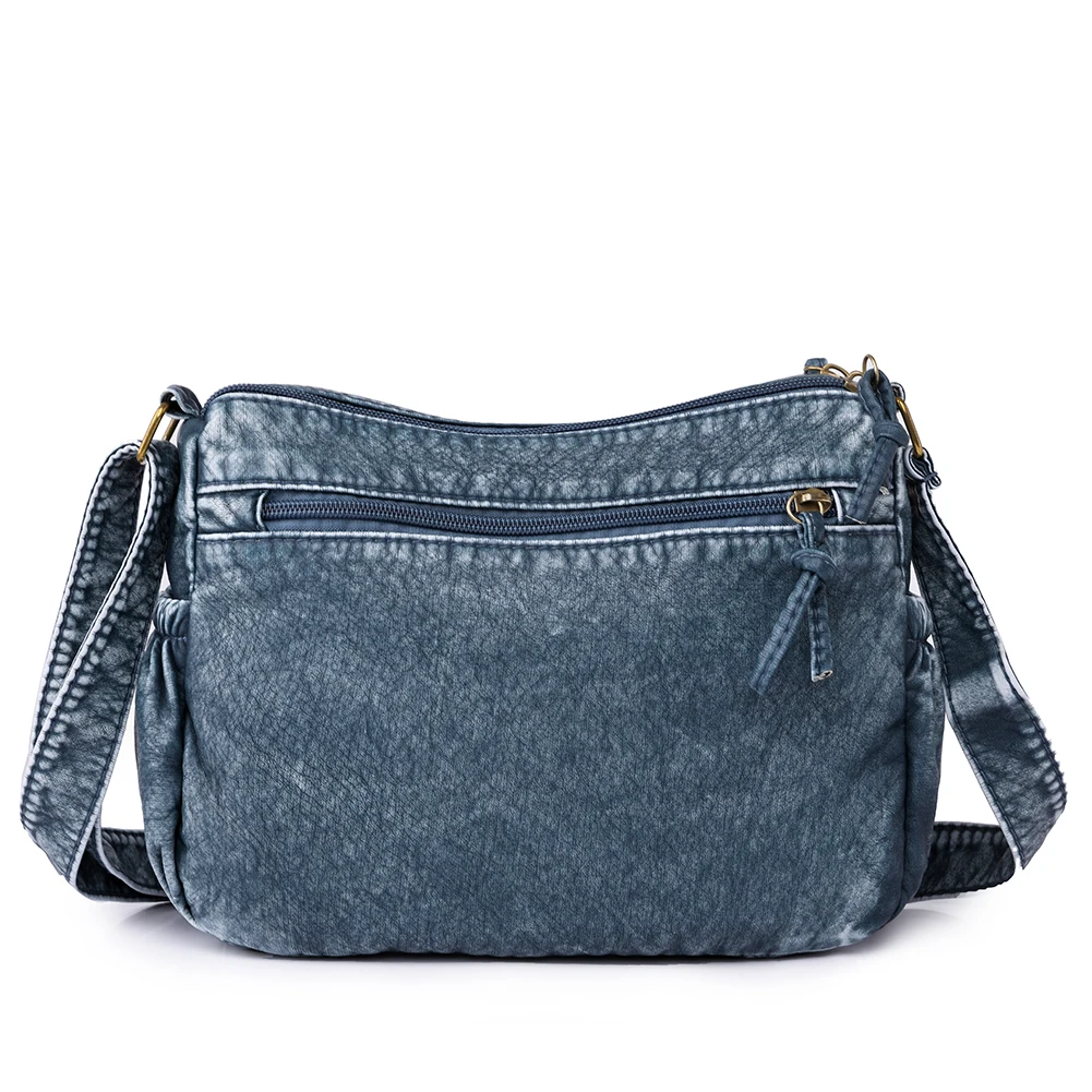 Women Soft Handbag Large Capacity Casual Satchel Bag Adjustable Strap Zipper Vintage Multi-Pockets Retro Sling Bag