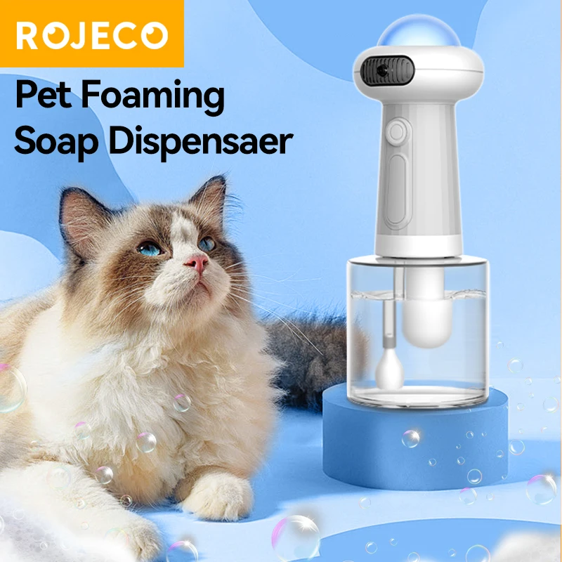 Pet Foam Dispenser ROJECO Automatic Pet Soap Dispenser Wireless Electric Cat Foaming Machine Dog Cleaning Bath Shampoo Foam Sprayer