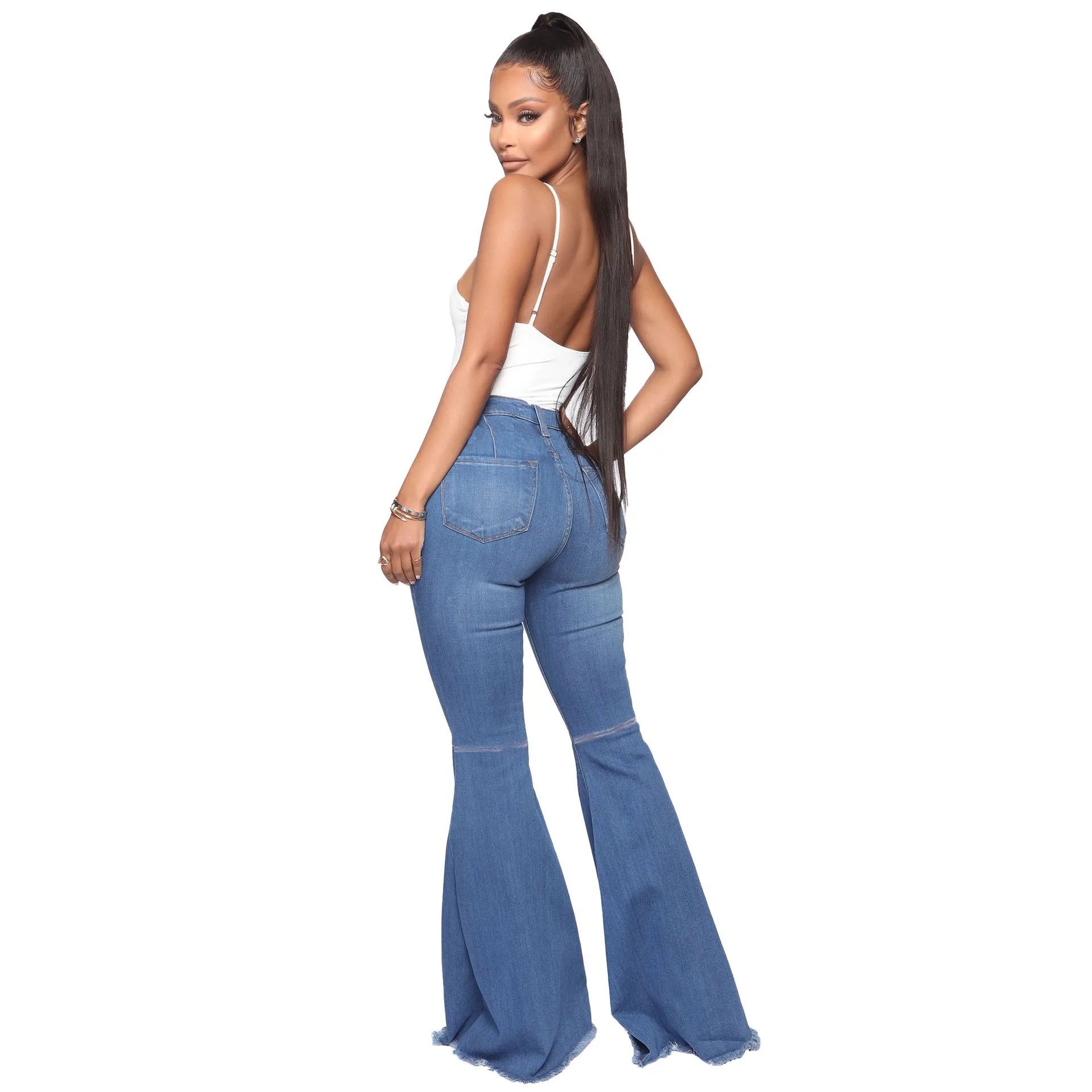 leather pants Tilorraine 2022 European and American fashion high waist versatile slim elastic denim flared pants  jeans woman  wide leg jeans cargo pants