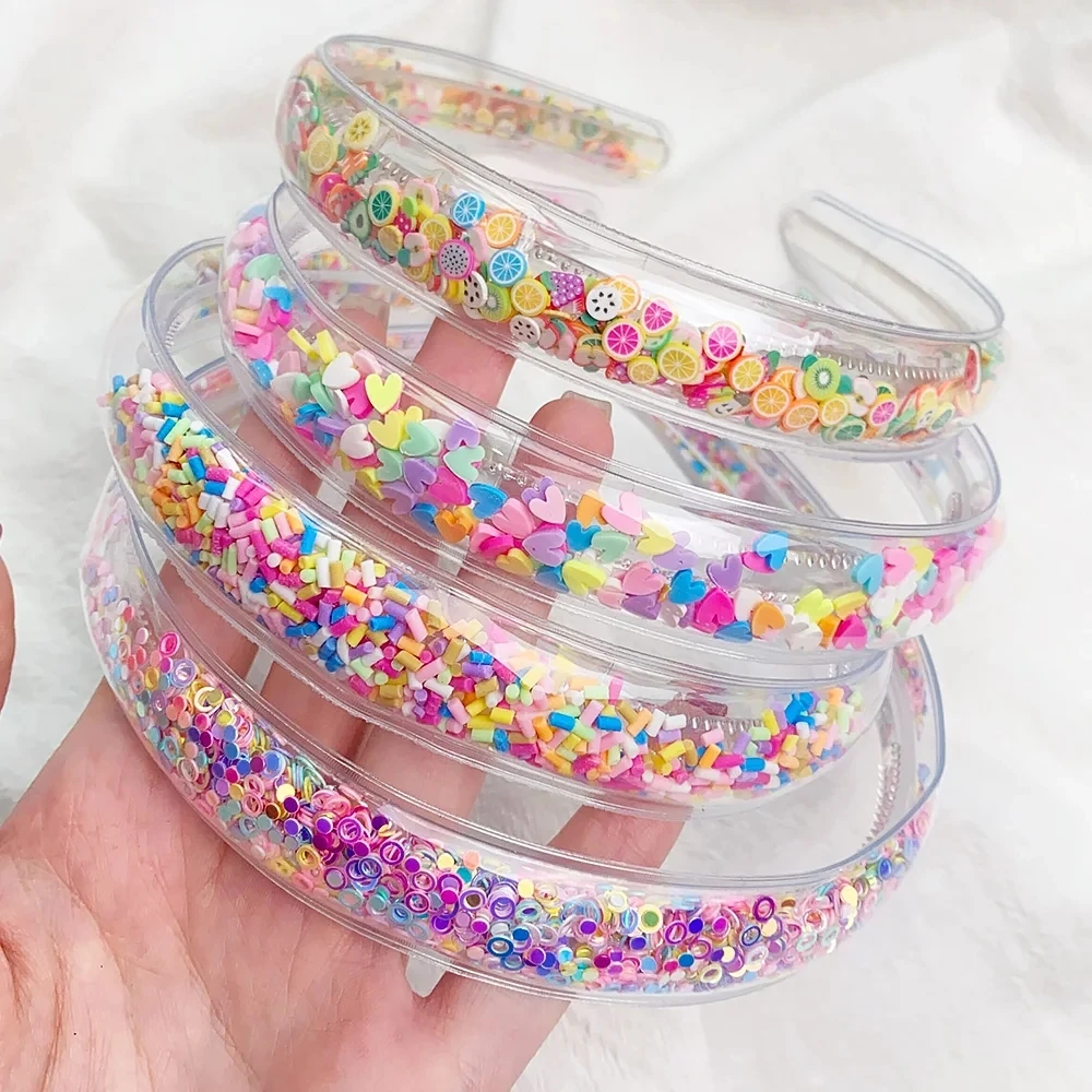 Transparente Treibsand-Stirnbänder für Kinder, Kinder, Mädchen, modisch, glitzernde Pailletten, Zähne, Haarbänder, Lünette, Haarreifen, Haar-Accessoires