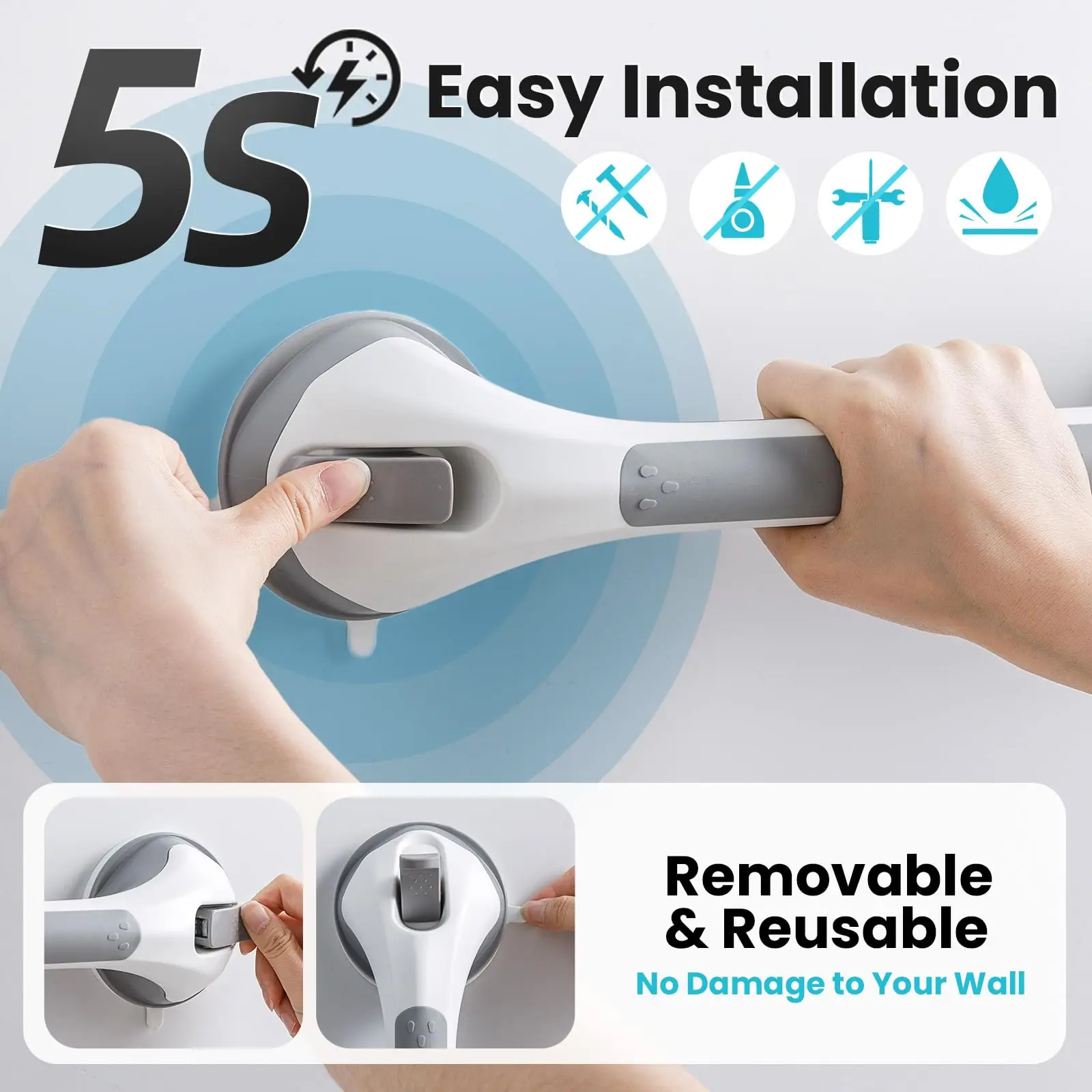 2pcs TAILI Shower Grab Bar Glow in The Dark Grab Bar Bathroom Handles Shower Rails for Seniors Safety Grip Removable No Drilling
