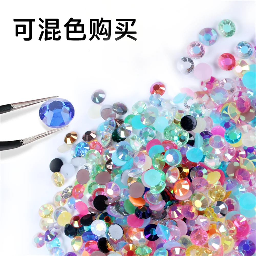 플랫 백 송진 라인석 네일 아트 의류 장식 스톤, 젤리 컬러 AB 컬러, 2mm,3mm,4mm,5mm,6mm, 1000-10000 개