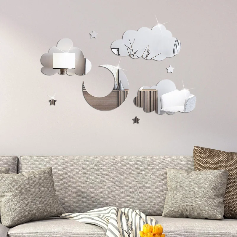 Wall Sticker Star Moon Cloud Shape Acrylic Mirror 3D Lenses for Wall Decoration Children's Room Living Rooms Bedrooms Decoration