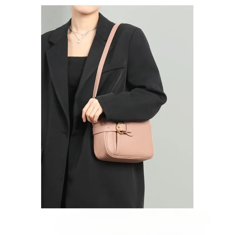 Leisure Mobile Phone Bag Fresh and Sweet Korean Version of Versatile Style Women's Shoulder Bag Leather Cowhide Ladies Handbag