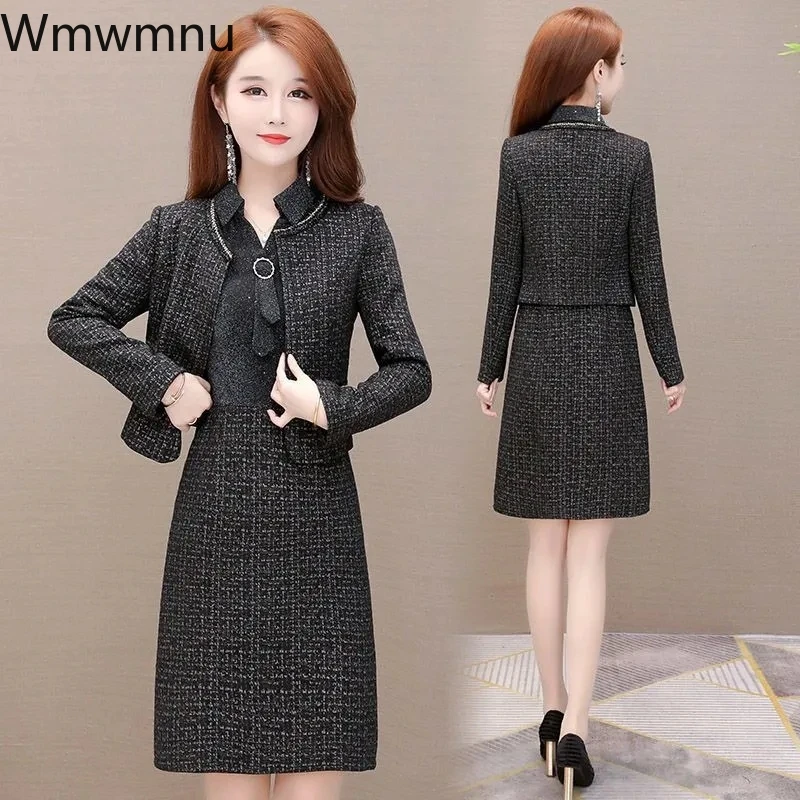 

Vintage Slim Ol Dresses Office Ladies 2 Piece Dress Set Women Fall Elegant Long Sleeve Cropped Jacket And Large Size Suit Female