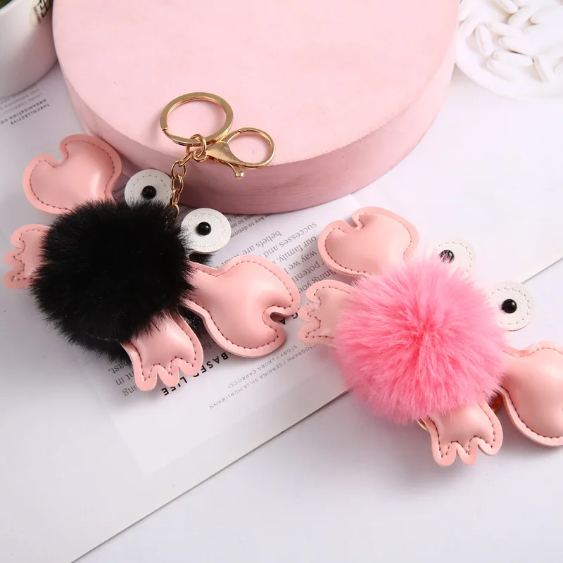 

13cm Cartoon Cute Crab Hair Ball Key Chain Charm Creative Crab Shape Ladies Bag Charm Fashion Birthday Christmas Gift