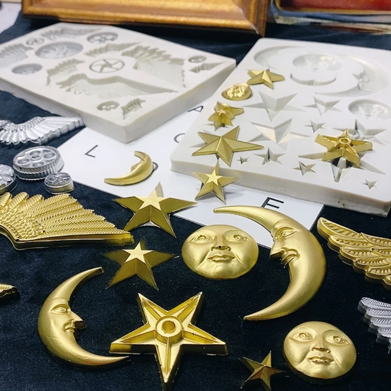 Crystal Epoxy Resin Mold Star Moon Face Angel Wing Silicone Mould DIY Crafts Decorations Making Tool