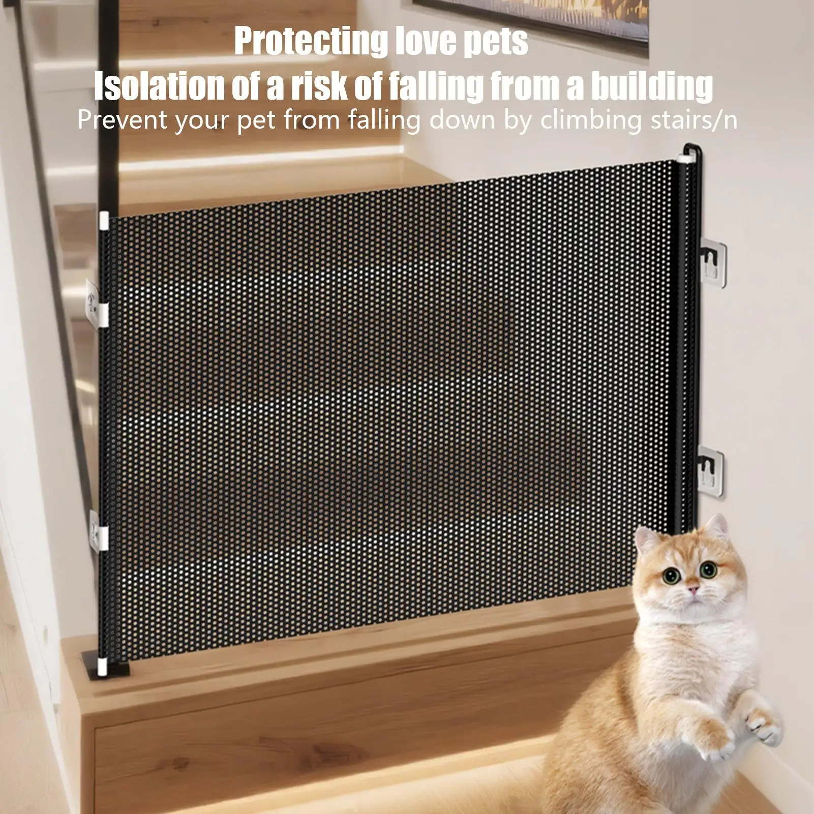 Retractable Dogs Gate Mesh Safety Barrier for Indoor Use No Drilling Pet Isolation Fence for Small Dogs Doorway Hallway Stairs