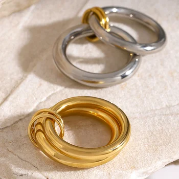 Uworld Stylish Unique Design Stainless Steel Hollow Irregular Geometric Ring Waterproof Golden Fashion 2023 Charm Jewelry Women