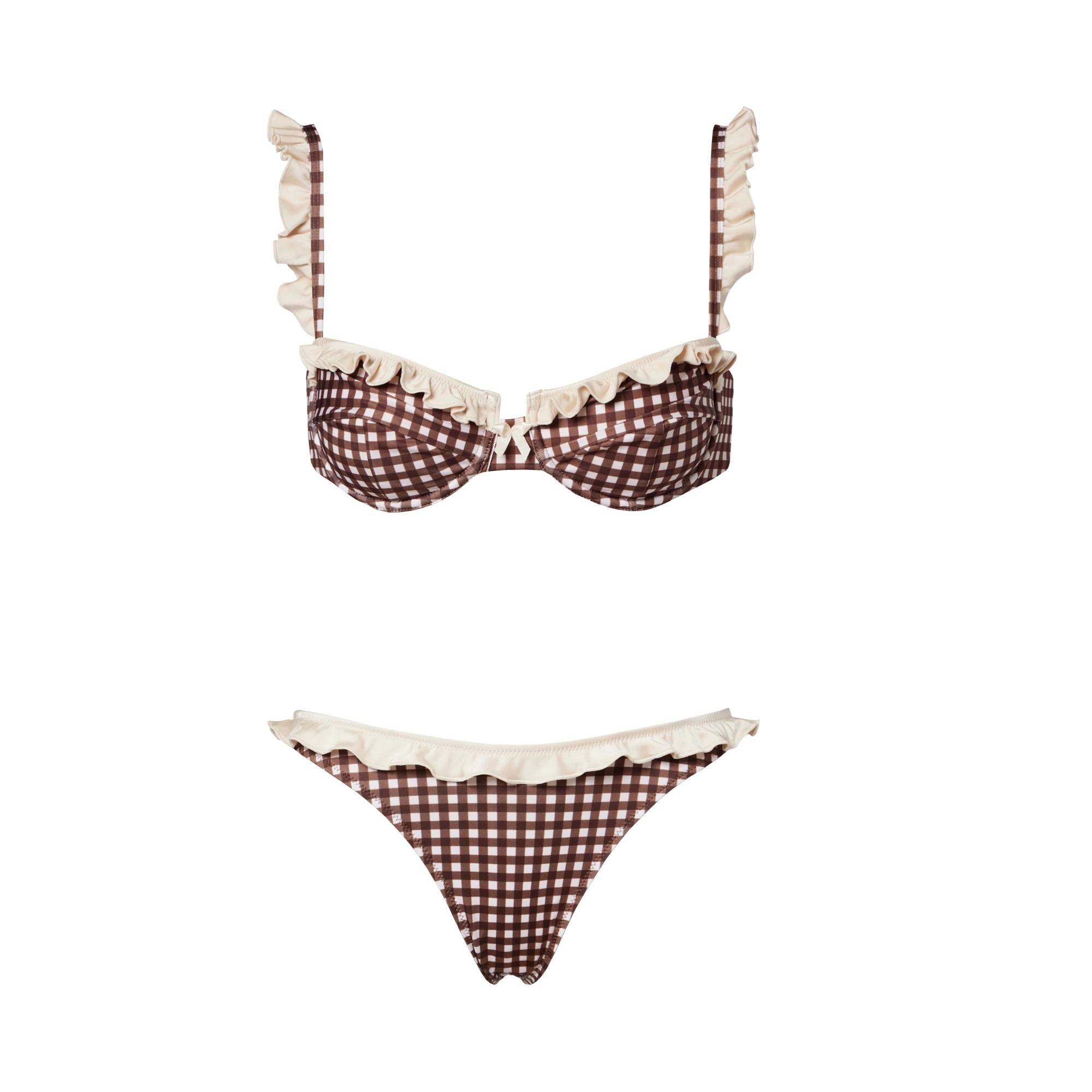 Sexy Underwire Bikini Ruffle Swimsuit Women Swimwear High Leg Two Piece Bathing Suit Beachwear Summer Biquini