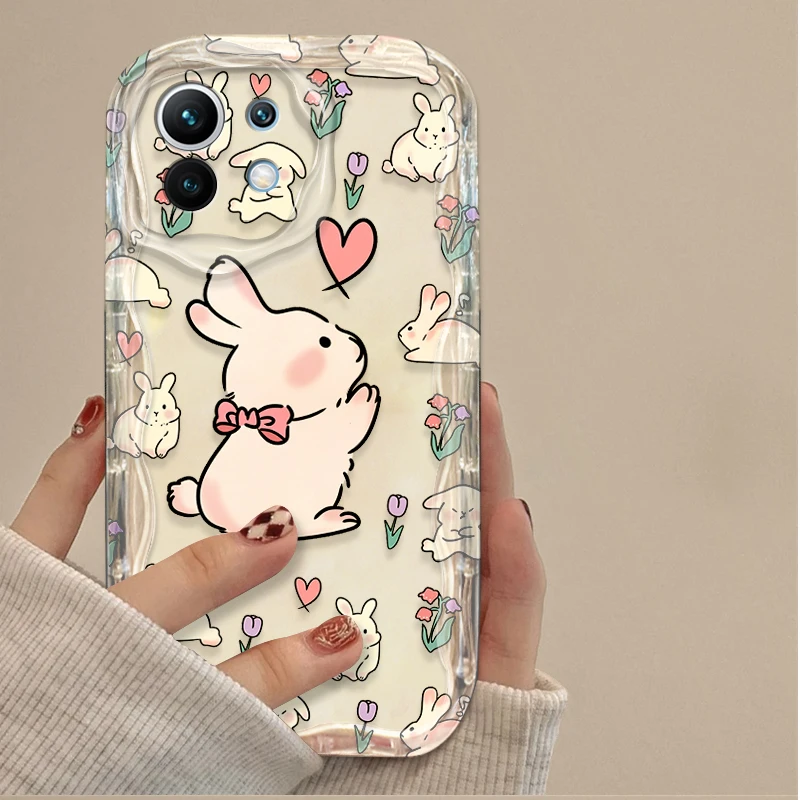 Adorable Rabbit and Floral Wave Design Phone Case