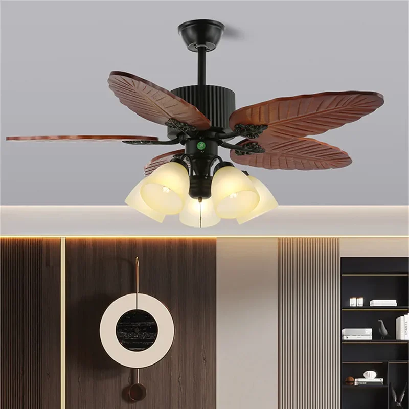 APRIL European Luxury LED Fan Light American Retro Living Room Restaurant Bedroom Ceiling Fan Light Remote Electric