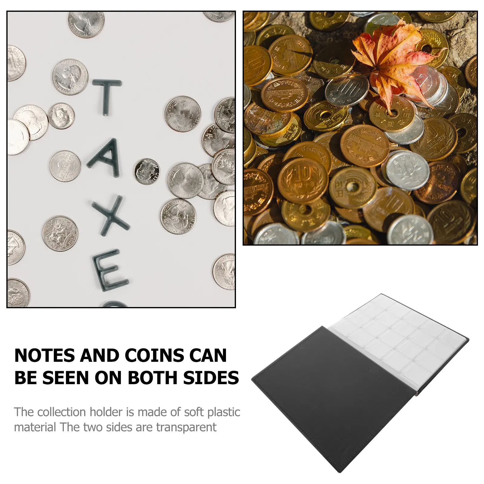 메달리온 배지 토큰 수집을 위한 1Pcs 고품질 코인 앨범 200개의 투명 그리드 양면 가시성