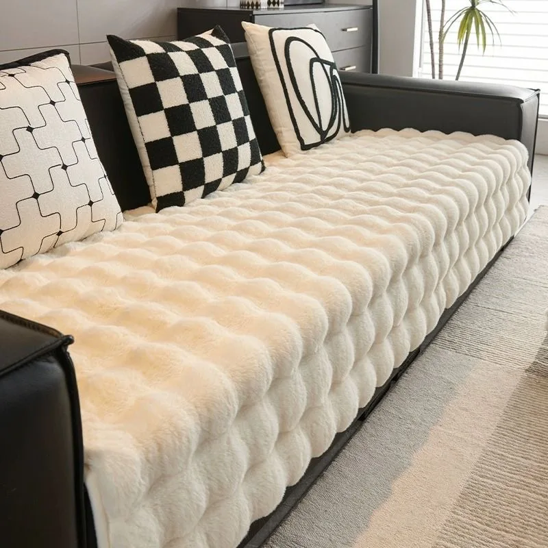Luxurious Plush Faux Fur Sofa Slipcover – Non-Slip Cushion Cover for Modern Living Room Decor