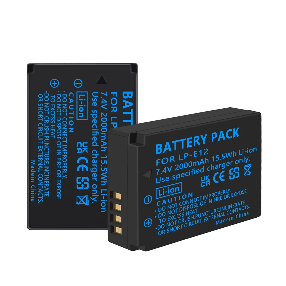 2000Mah Lp-E12 Lp E12 Lpe12 Batteria Agli Ioni Di Litio + Lcd Usb Doppio Caricatore Per Canon Eos M50 Eos M100 100D Kiss X7 Rebel Sl1 Dslr Camera