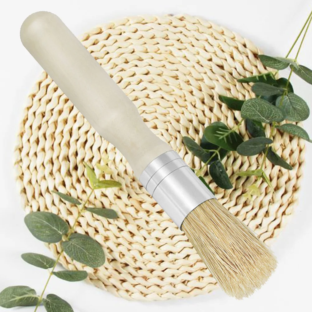 2pcs Chalk Wax Brush Round Hair Wood Handle Painting Waxing Tool For Stencils Furniture ( Beige ) 5