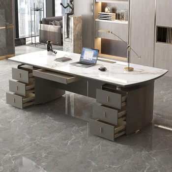 Scrivania e sedie da ufficio con pannello in roccia lucida di lusso leggero, scrivania Boss in lacca al forno, scrivania semplice e moderna, scrivania presidenziale
