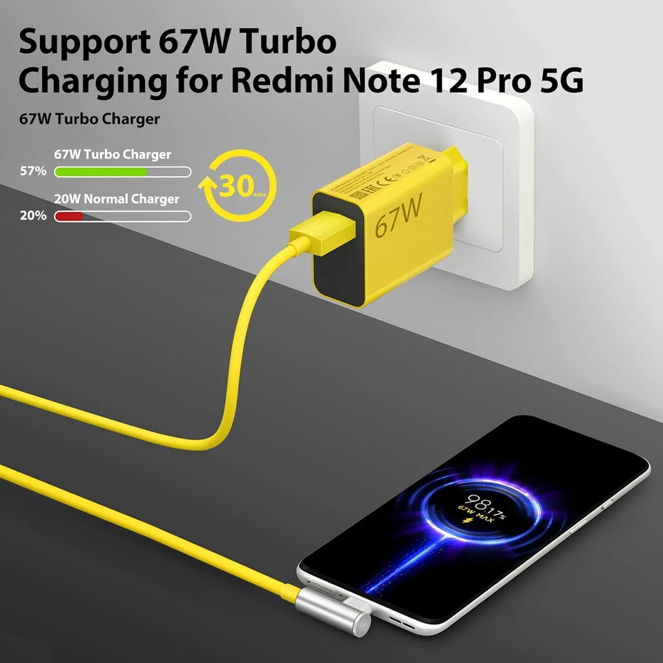 67W Max Turbo Fast Wall Charger 6A Type C Cable for Xiaomi 11 12 Lite 13T 14 Ultra Redmi Note 11T 12T 13 Pro POCO X4 X5 X6 F4 F5 — view 4