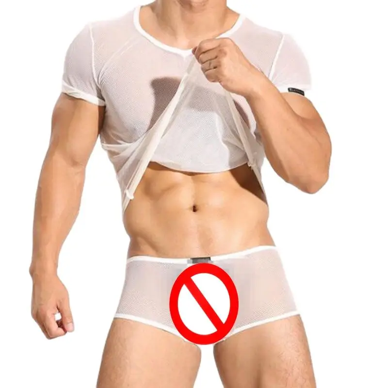 Pajamas Set Man Pajamas Set Breathable Mesh Pajamas for Men Solid Top Bottom Interior