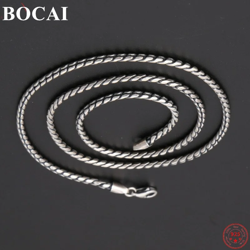 

BOCAI S925 Sterling Silver Necklace for Men Women 2023 New Women's Fashion Weaven 2mm Twist-Chain Solid Argentum Jewelry