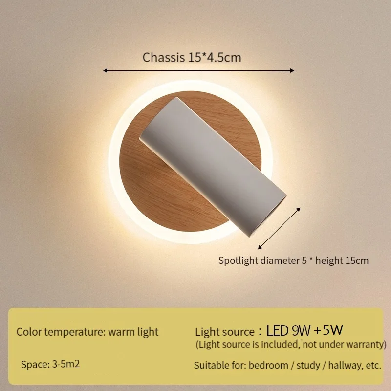 Nordic Swivel Reading LED Wall Lamp White Round Rotary Spotlights Bedside Ambient Sconces Home Decoration Wabi-sabi Wall Light