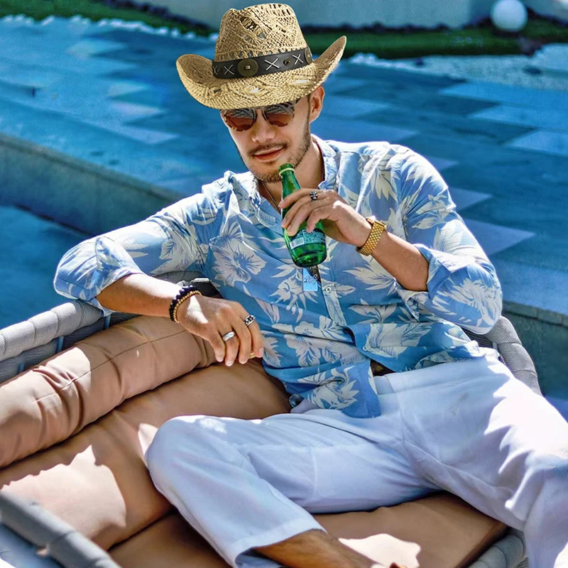 

Соломенная шляпа с широкими полями для мужчин и женщин, Классическая Ретро шляпа от солнца, для путешествий, вечеринок, в стиле ретро, размер L US 7 1/4, лето