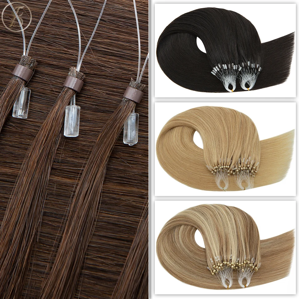 TESS 20-Zoll-Micro-Loop-Haarverlängerungen, dickes Echthaar, Micro Link, 1 g/Strang, Mikroring, 50 Stück, gerade, natürliche Haarverlängerungen – Detail 2