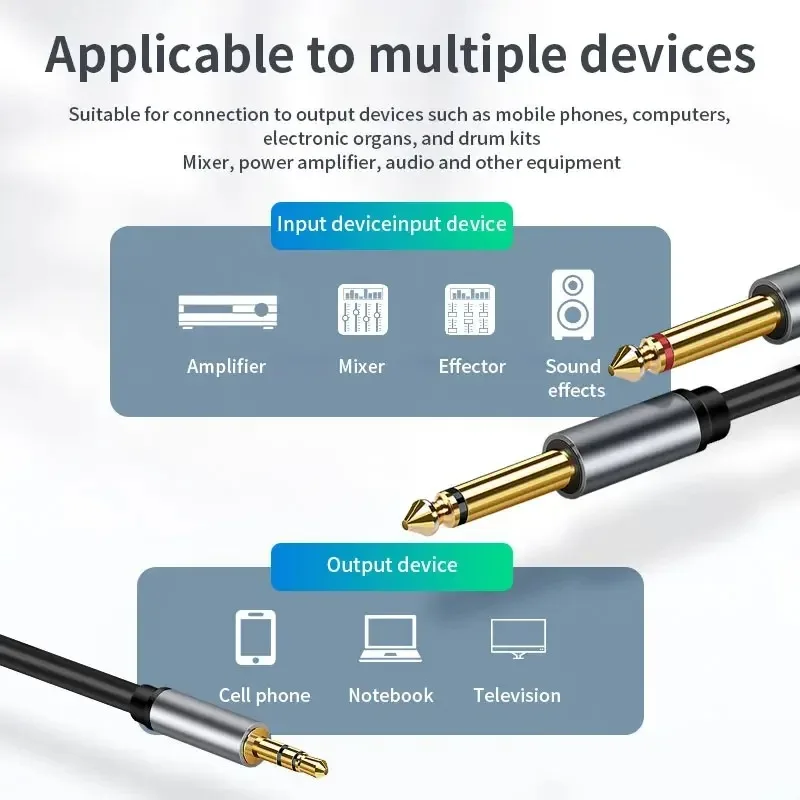 Enhanced Audio Adapter Cable: Premium 3.5mm to 6.5mm Dual Splitter for Amplifiers & Speakers
