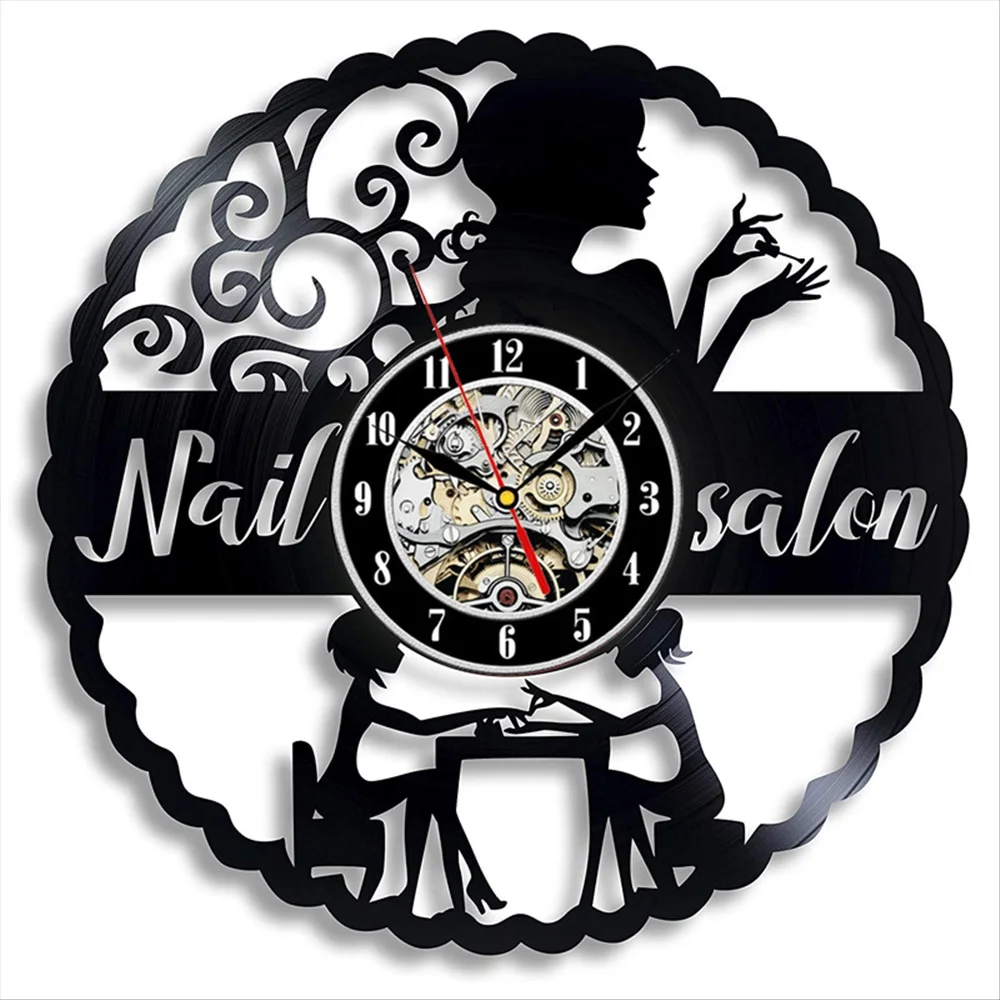 NailSalonVinylRecordWallClockModernDesignNailArtManicure