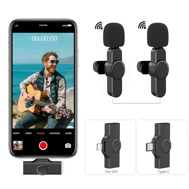 

New Mini Wireless Lavalier Microphone Portable Audio Video Recording Mic for Iphone Android Live Broadcast Gaming Chargeable