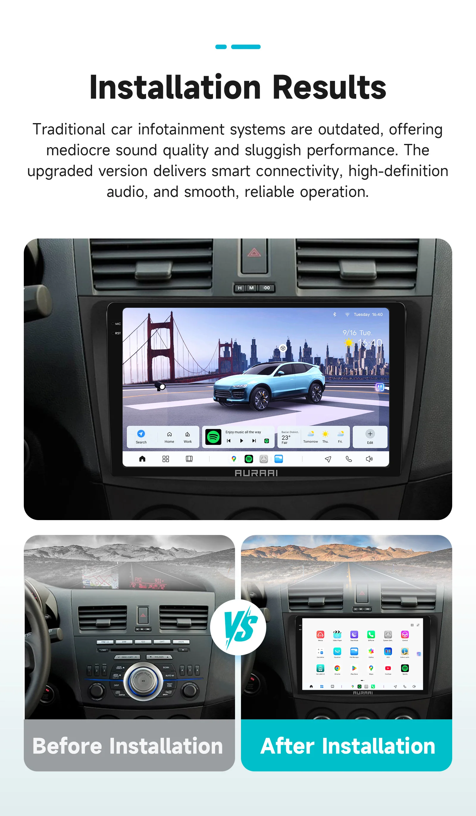 Radio para Auto AURAAI con Pantalla 2K, CarPlay Inalámbrico, Android 13, para Mazda 3 2010-2013, ADAS, Cámara 360, 4G, WIFI6, BT, 3D, UNISOC 7870 2
