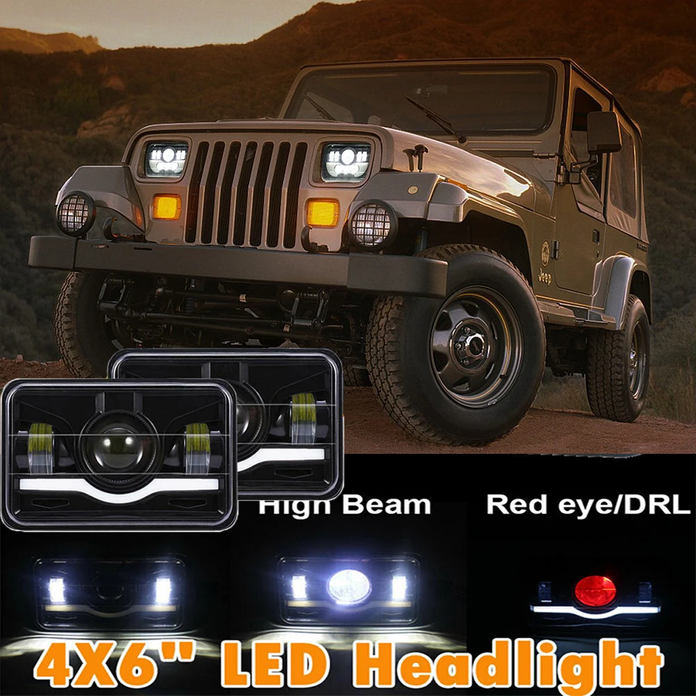 

Square 4X6 LED Wrangler Headlight, 60W For Motorcycle Jeep JK Harley 5 Inch Headlight H4 Far Near Light