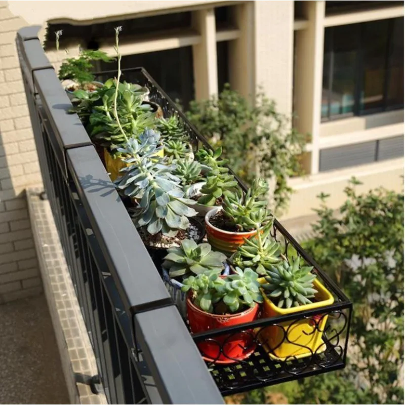 Flower Pot Organizer Storage Basket Rack Hanging Rack Closet Holders Balcony Rail Planter Shelf Fence Railing Flower Pots Holder
