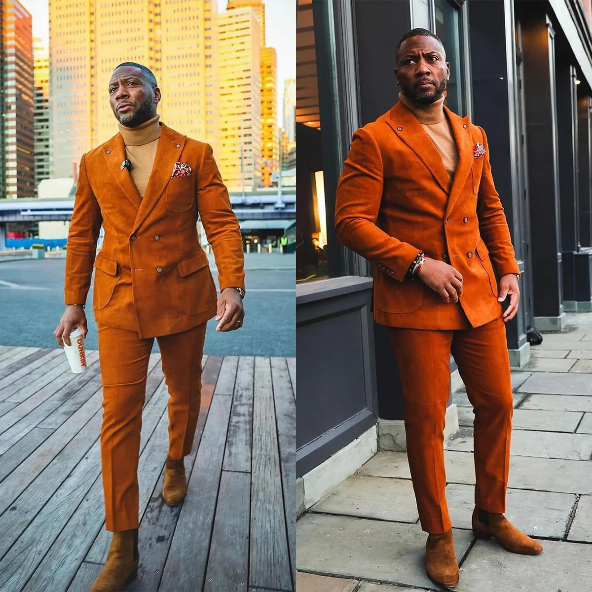 

Wedding Men Suits Tuxedos Groom Wear Orange Peaked Lapel Formal Suit Custom Size High Quality 2 Pieces Jacket+Pant