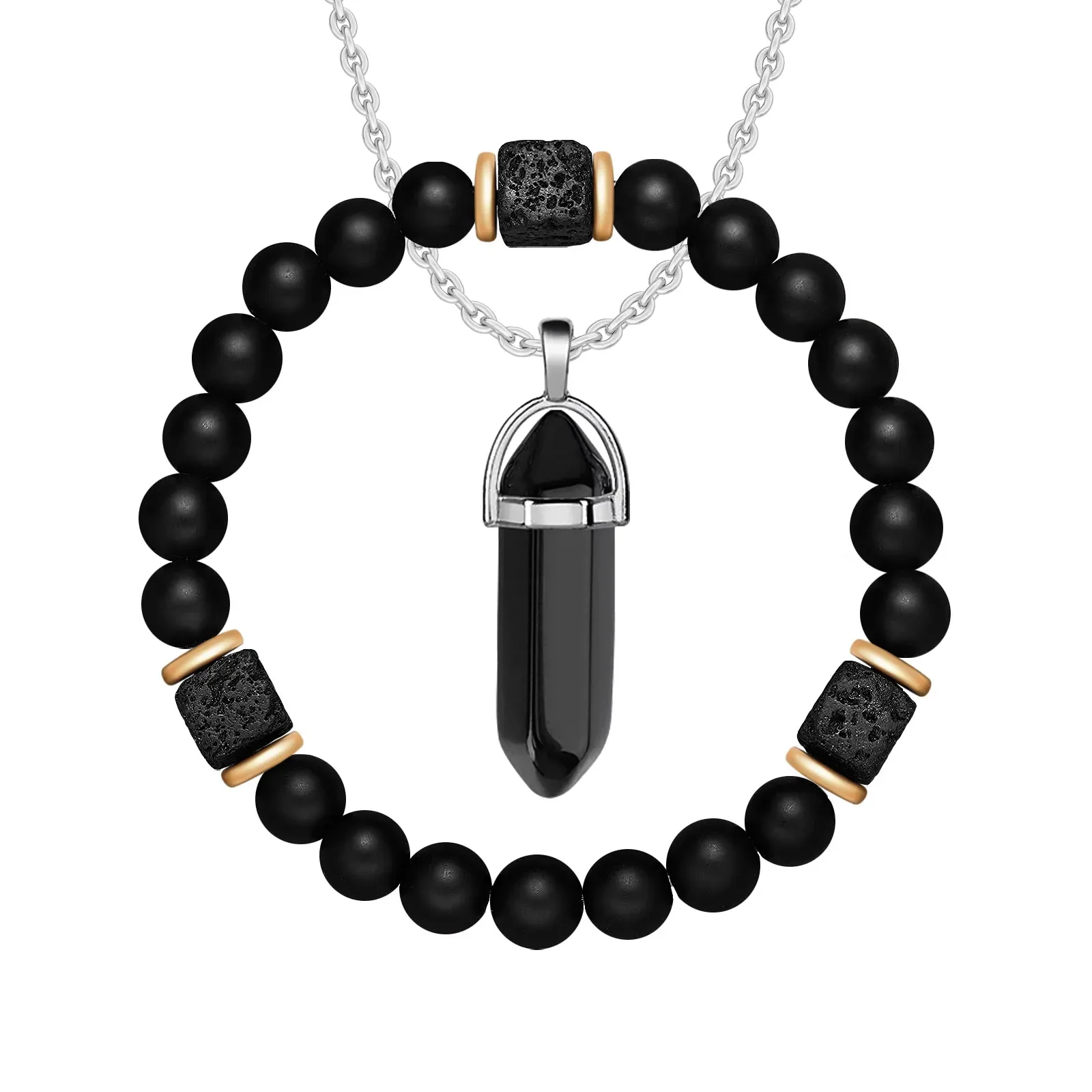 Jewelry Sets Jewelry Set Men Bracelet 2pcs/set Magnetic Bracelets and Necklace Set Men Nature Stone Bead Couple Bracelets Set for Women Health Care Help Weight Lo