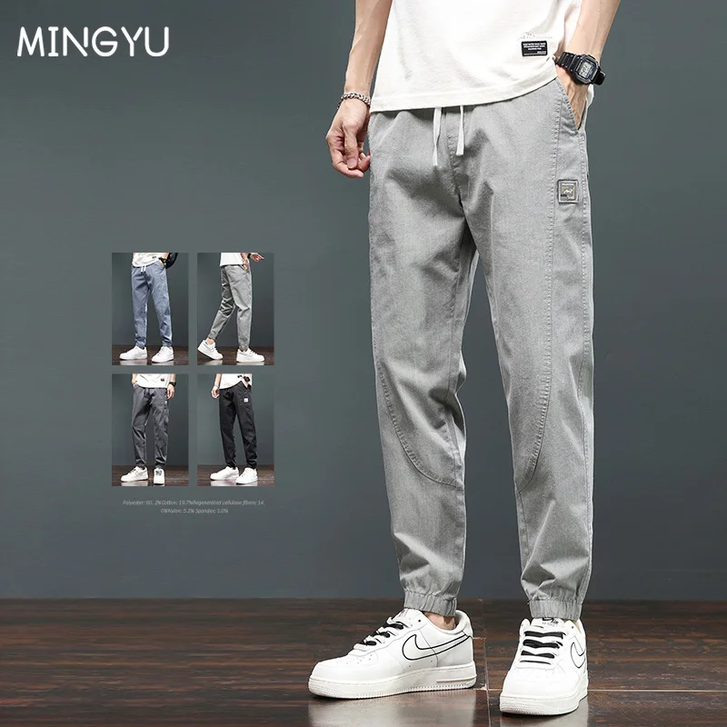 

Spring Summer Cotton Casual Pants Men Jogger Thin Cargo Harem Pant Korean Hip Hop Elastic Waist Slim Student Sweatpants Trousers