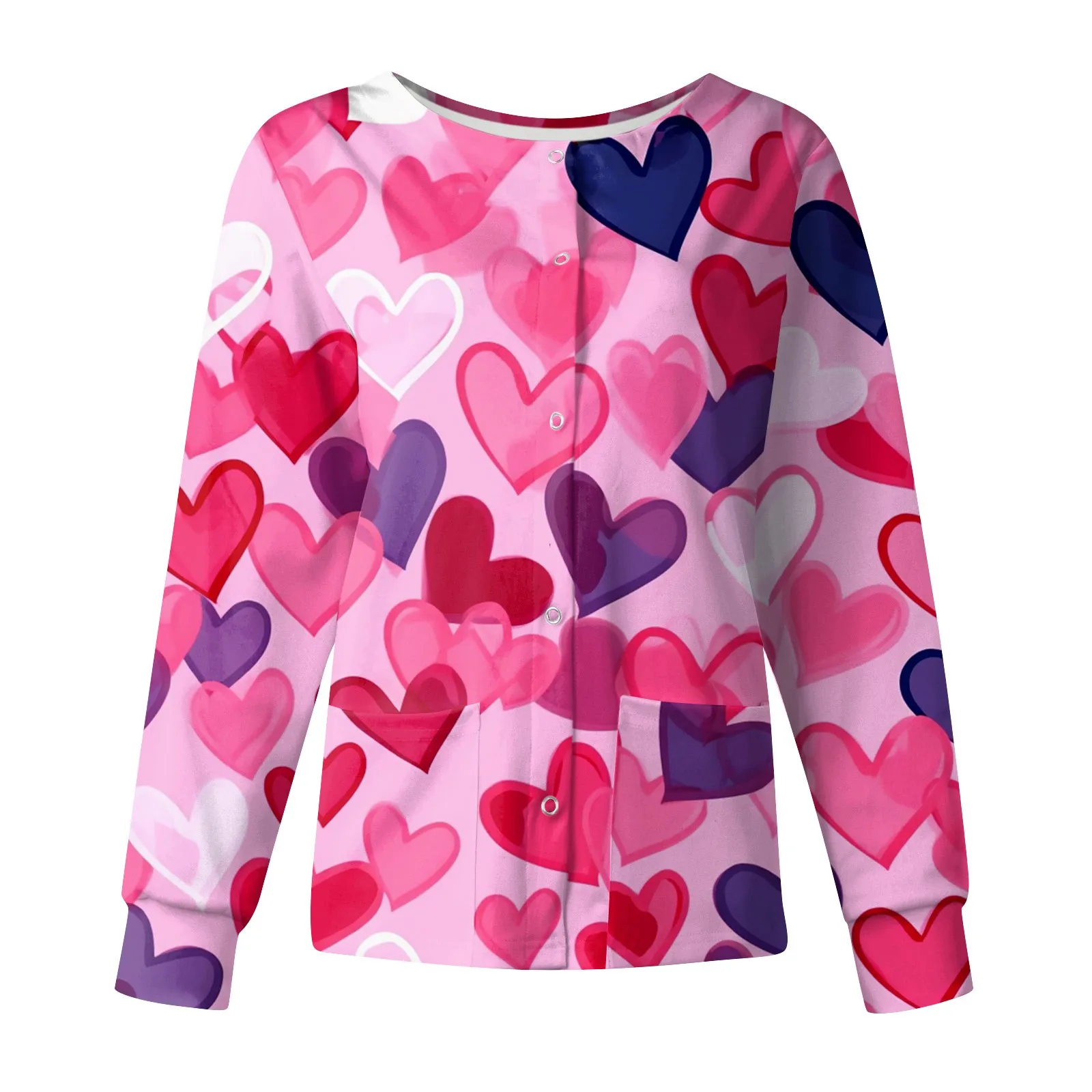 

Women Nurse Jackets Heart Love Print Pattern Carers Working Uniform Single-breasted Protective Overalls Long Sleeve Cardigan