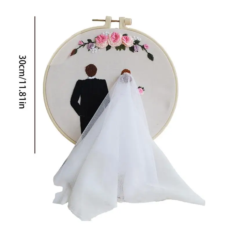 Embroidery Wedding Kit Lovers Punch Needle Set Embroidery Wedding Kit with Hoops and Color Threads for Beginners Adults Lovers