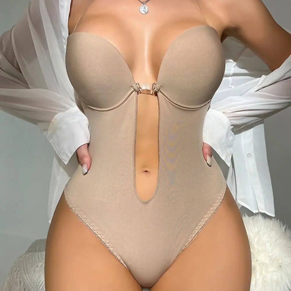 Plunge Bras Thongs Lingerie Full Body Shaper Invisible Push Up Bra U Plunge Backless Underwear Backless Dress