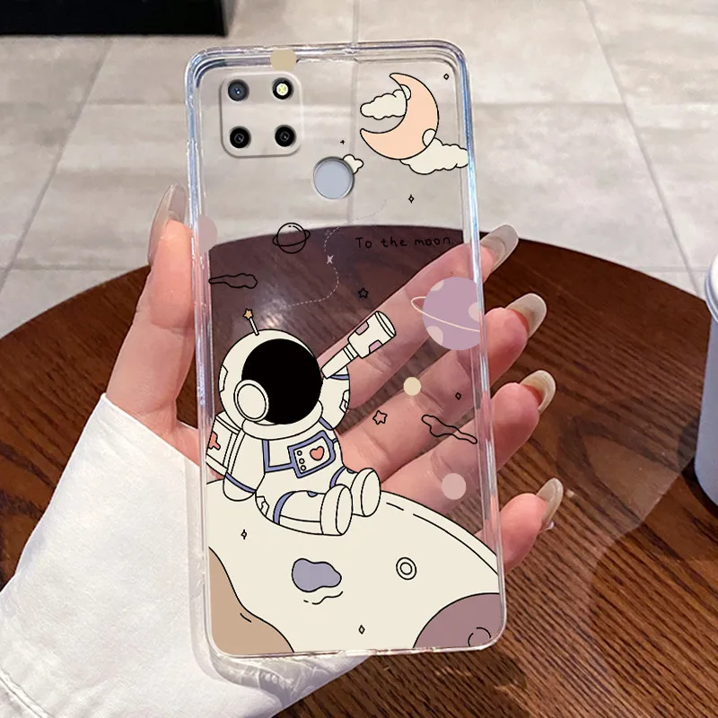 Aesthetic Cute Cat Astronaut Transparent Silicone Phone Case Cover