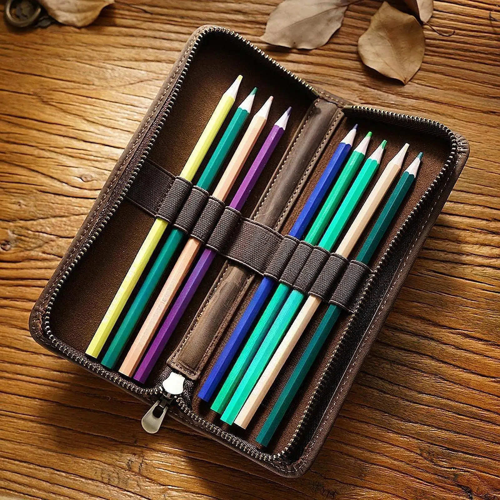 Pencil Case PU Leather Zipper Bag Multifunctional Pen Marker Holder Pencil Bag for Kindergarten Study Room School Office Kids