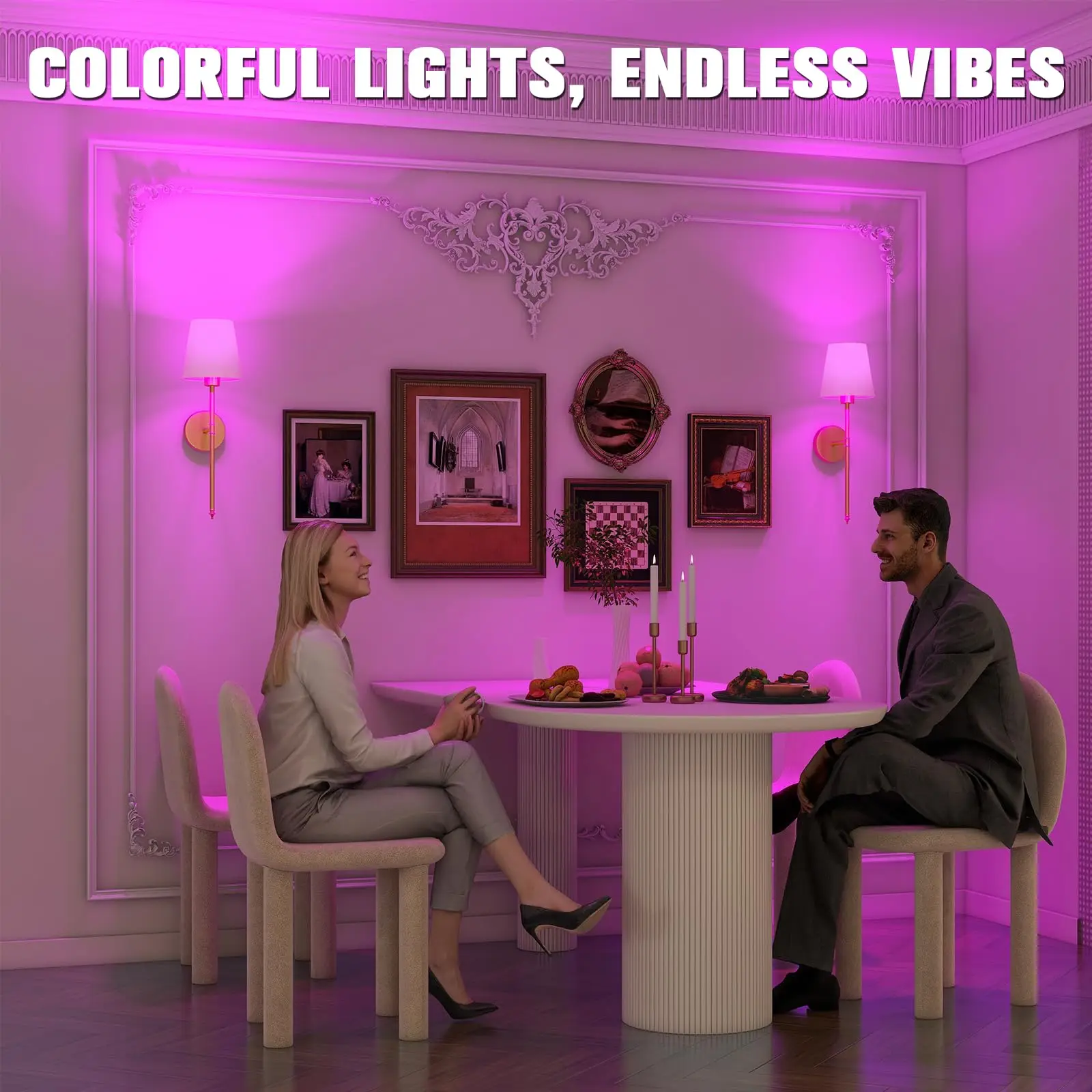 American 2 Packs Wall Lights Battery Operated Wall Sconces Gold Wireless Wall lamp with Remote RGB Colors Modes Rechargeable 4