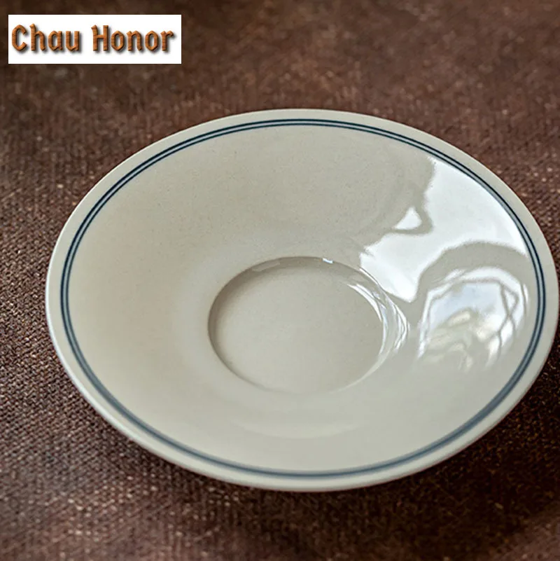 2pc/Set Retro Plant Grey Glaze Ceramic Tea Cup Pad Creative Coaster Kung Fu Tea Cup Holder Thermal Insulation Plate Tea Ceremony