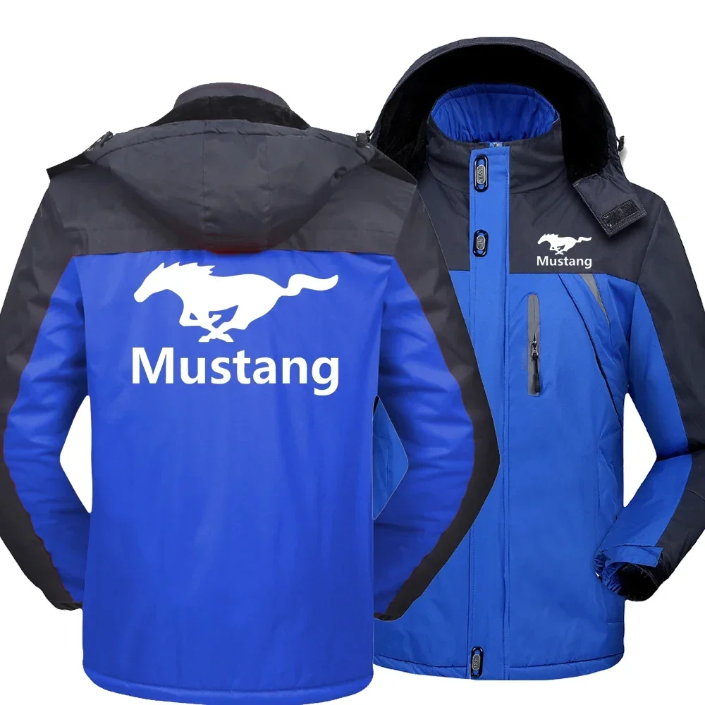

New Winter Fashion Men's Fleece Waterproof Mustang Logo Jackets Thicken Hoodies Zipper Warm High Quality Outwear