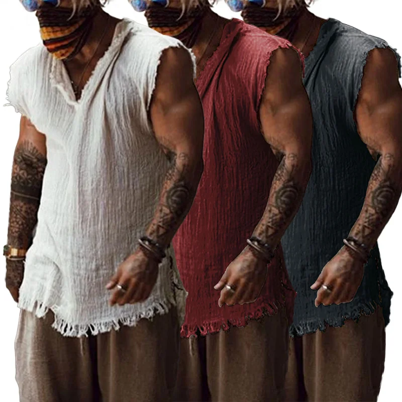 

Men Solid Color Cotton Linen Tank Tops Shirts Tops Vest Casual Vintage Sleeveless Fashion Cool Summer T-Shirt 2023 New Fashion