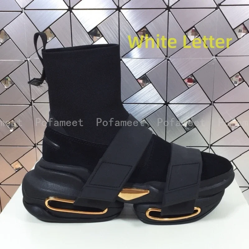 

Thick Bottom Women Sock Boots Round Toe Slip On Genuine Leather Ankle Boots Men Women Designer Causal Flat Shoes Platform Bootie