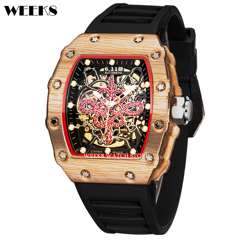 Luxury Automatic Mechanical Watch Famous Top Brand Men Hip Hop Mens Gold Watches Male Tonneau Clock Hombre Relogio Masculino
