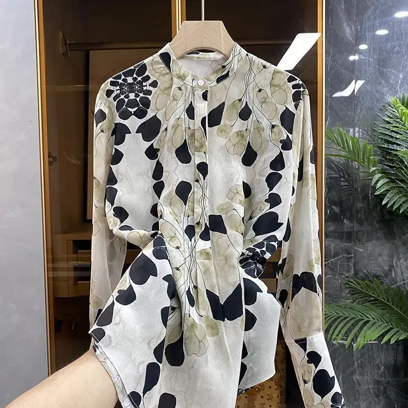 

Long Sleeve Vintage Ink Painting Shirt Woman Camisas De Mujer Womens Tops